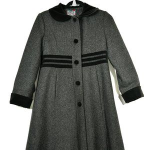 Vintage Rothschild Charcoa Gray Long Trench Wool Coat button up Size 12 Child